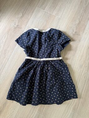 Girls Navy Floral Belted Dress